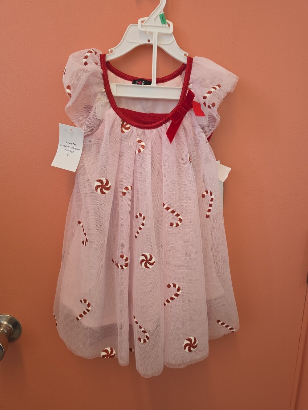 NWT Lilt Girls Size 2T Pink Tulle Christmas Candy Cane Dress With Leggings
